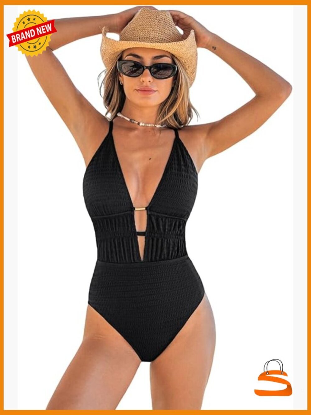 Women's One Piece Swimsuit Plunging V Neck Cutout Ruched Crisscross Back Self